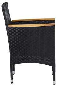 Set pranzo da giardino 5pz in polyrattan e vetro temperato nero