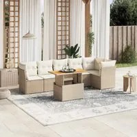 Set Divani da Giardino 7 pz con Cuscini Beige in Polyrattan 3270841