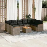 Set Divano da Giardino 10 pz con Cuscini Grigio in Polyrattan 3258686