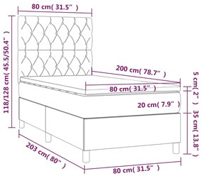 Letto a Molle Materasso e LED Grigio Chiaro 80x200 cm Velluto