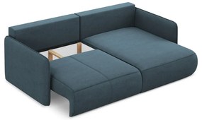 Divano angolare blu allungabile/con contenitore (con penisola a destra) Nanea – Makamii