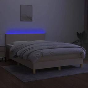 Letto a molle con materasso e led crema 140x200 cm in tessuto