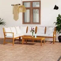 Set Divani da Giardino 5 pz con Cuscini Crema in Legno Acacia 3057773