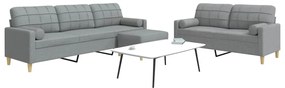 Set Divani 3 Pz Con Poggiapiedi E Cuscini Grigio Chiaro Tessuto /