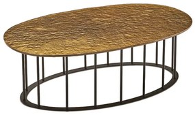 Tavolino D90 cm con base in metallo Nero e piano in vetro martellato Ambra MUTE