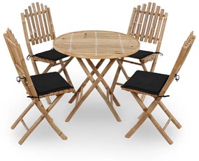 Set Da Pranzo Da Giardino 5 Pz Pieghevole Con Cuscini İn Bambù /