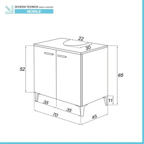 Mobile sotto lavabo universale 70 cm rovere dolomite con 2 ante Desya