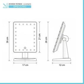 Specchio trucco con luci LED touchscreen e regolazione a 180° da appoggio nero