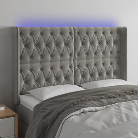 Testiera A Led Grigio Chiaro 163x16x118/128 Cm İn Velluto /