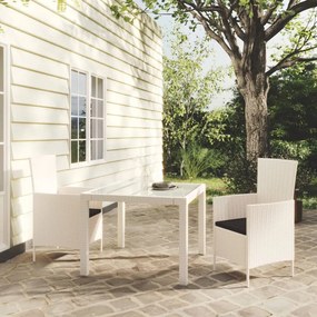 Set mobili da giardino 3 pz con cuscini in polyrattan bianco