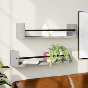 Mensole A Parete Con Aste 2pz Grigio Sonoma 60x16x14 Cm /
