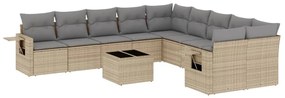 Set divani da giardino 11 pz con cuscini beige in polyrattan