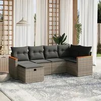 Set Divano da Giardino 6 pz con Cuscini Grigio in Polyrattancod mxl 89757