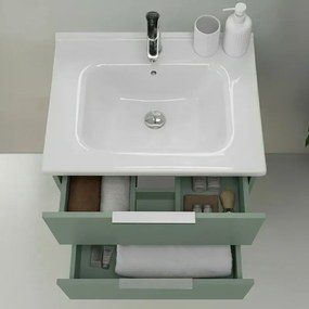 Mobile bagno sospeso 60cm verde opaco con cassetti lavabo e specchio Elva
