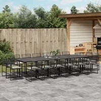 Set da Pranzo da Giardino 17 pz con Cuscini Nero in Polyrattan 3295017