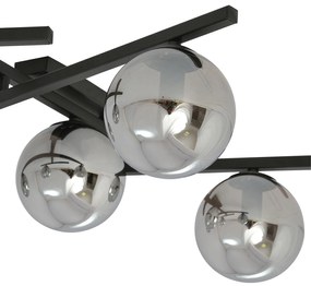 Plafoniera Moderna 4 Luci Teti In Acciaio Nero Bracci Regolabili E Vetro Fumè