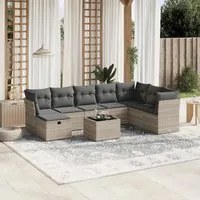 Set Divano da Giardino 9pz con Cuscini Grigio Chiaro Polyrattan 3263288