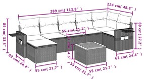 Set Divano da Giardino 8 pz con Cuscini Grigio in Polyrattan