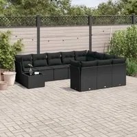 Set Divani da Giardino 11 pz con Cuscini in Polyrattan Nero 3218255