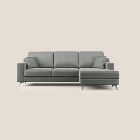 Michael divano moderno angolare con penisola in morbido velluto impermeabile T01 grigio chiaro
