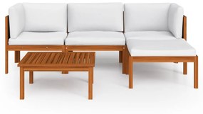 Set divani da giardino 5 pz con cuscini crema massello acacia
