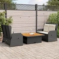 Set Divani da Giardino 3 pz con Cuscini Nero in Polyrattan 3262740