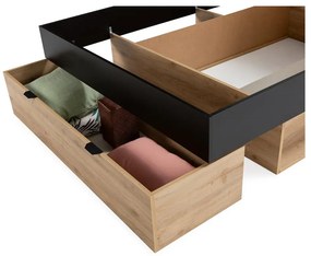 Letto matrimoniale effetto rovere con contenitore senza griglia in colore nero-naturale 160x200 cm Albo - Marckeric