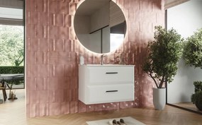 Mobile bagno bianco opaco 80x45 Praga due cassetti soft close con lavabo in ceramica