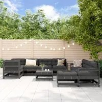 Set Divani da Giardino 10 pz con Cuscini Legno Massello Grigio 3186090