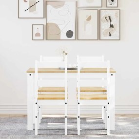 Set Da Pranzo 5 Pz Panama Bianco İn Legno Massello Di Pino /