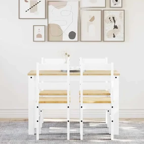 Set Da Pranzo 5 Pz Panama Bianco İn Legno Massello Di Pino /