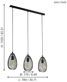 Eglo 49142 - Lampadario a sospensione con filo CLEVEDON 3xE27/60W/230V