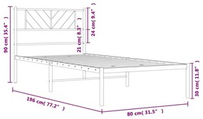 Giroletto con Testiera in Metallo Nero 75x190 cm