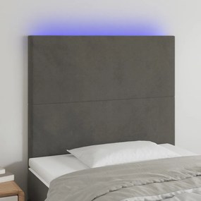 Testiera A Led Grigio Scuro 90x5x118/128 Cm İn Velluto /