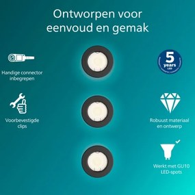 Philips - Set da 3 faretti da incasso PERIDOT 1x GU10/7W/230V nero