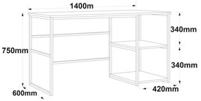 Scrivania Industrial Con Ripiani Laterali 140x60x75H Rovere E Antracite Voyage DX