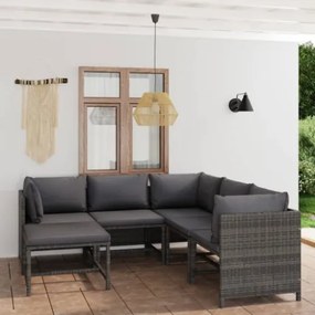 Set Divani da Giardino 6 pz con Cuscini in Polyrattan Grigio