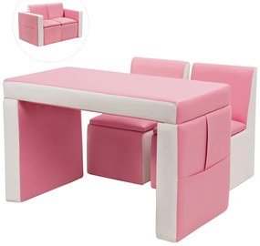 Costway Set tavolo e sedia multifunzionale per bambini, Divano poltrona per bambini in PVC e legno