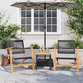 Set Da Bistrot 3 Pz Nero İn Polyrattan E Legno Massello Acacia /
