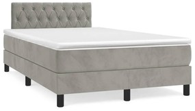 Letto a molle materasso e led grigio chiaro 120x190 cm velluto