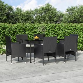 Set da pranzo da giardino 7 pz con cuscini nero