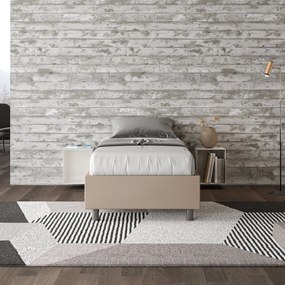 Letto singolo imbottito similpelle Azelia con e senza rete e contenitore, Tortora / Con Rete