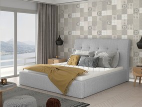 Letto matrimoniale con box contenitore Salonicco - 180 x 200 cm , Tessuto grigio chiaro