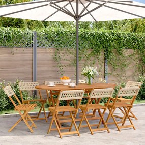 Sedie giardino pieghevoli 8pz beige polyrattan e legno massello