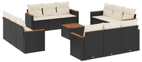 Set divani da giardino 13pz con cuscini nero in polyrattan