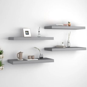 Scaffali A Parete 4 Pz Grigi 60x23,5x3,8 Cm İn Mdf /
