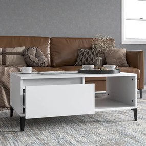 Tavolino Da Salotto Bianco 90x50x36,5 Cm İn Legno Multistrato /
