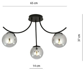 Plafoniera Moderna 3 Luci Coeo In Acciaio Nero E Diffusori In Vetro Fumè