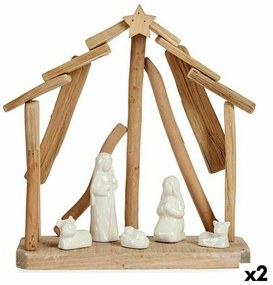 Presepe di Natale Ceramica Marrone Bianco 2 Unità 25 x 28 x 10 cm Naturale Legno (2 Unità)