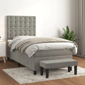 Giroletto A Molle Con Materasso Grigio Chiaro 80x200 Cm Velluto /